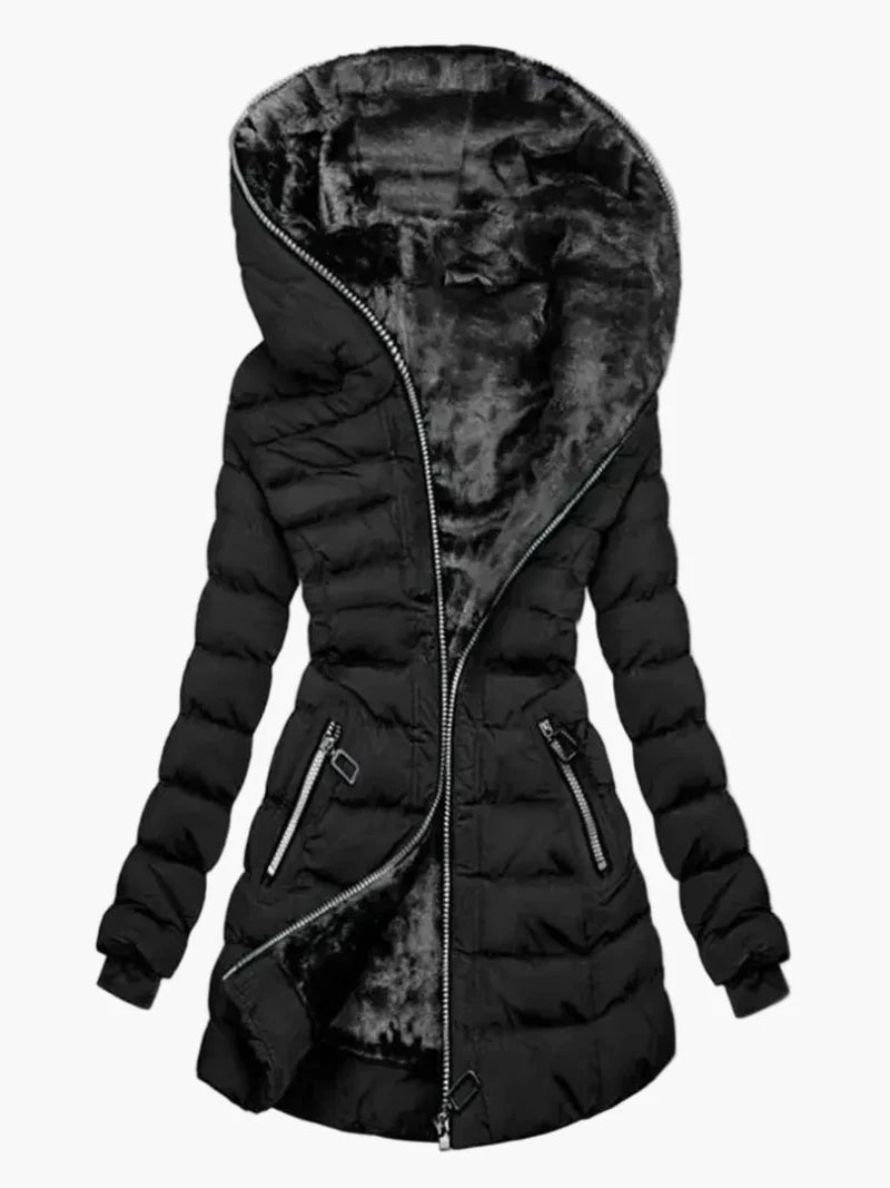 Veste d'hiver femme élégante à capuche style doudoune longue pour temps froid