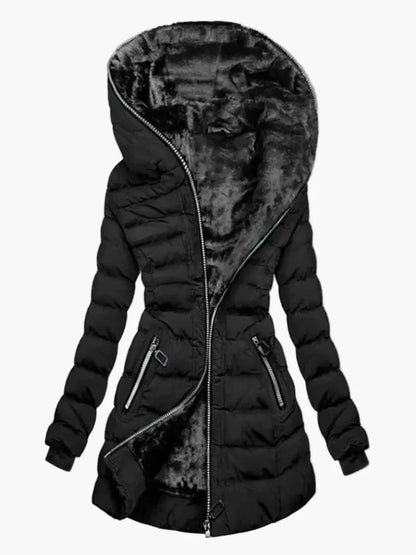 Veste d'hiver femme élégante à capuche style doudoune longue pour temps froid