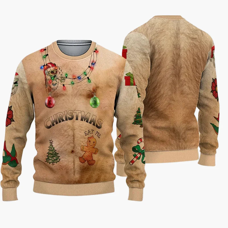 Pull de Noël humoristique homme – Style Ugly Christmas Sweater "Christmas Bros" avec Père Noël et Jésus