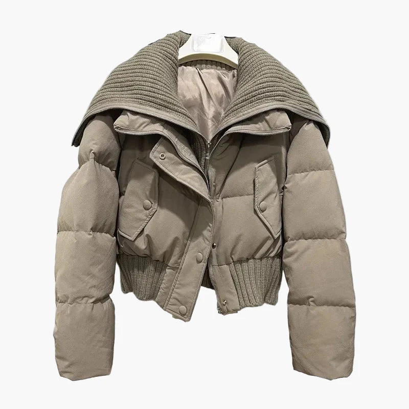 Veste doudoune courte femme style urbain chic à col large