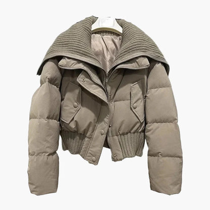 Veste doudoune courte femme style urbain chic à col large