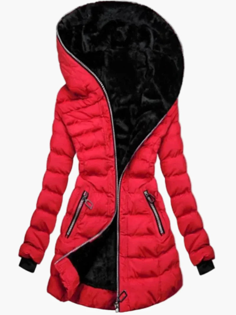 Veste d'hiver femme élégante à capuche style doudoune longue pour temps froid