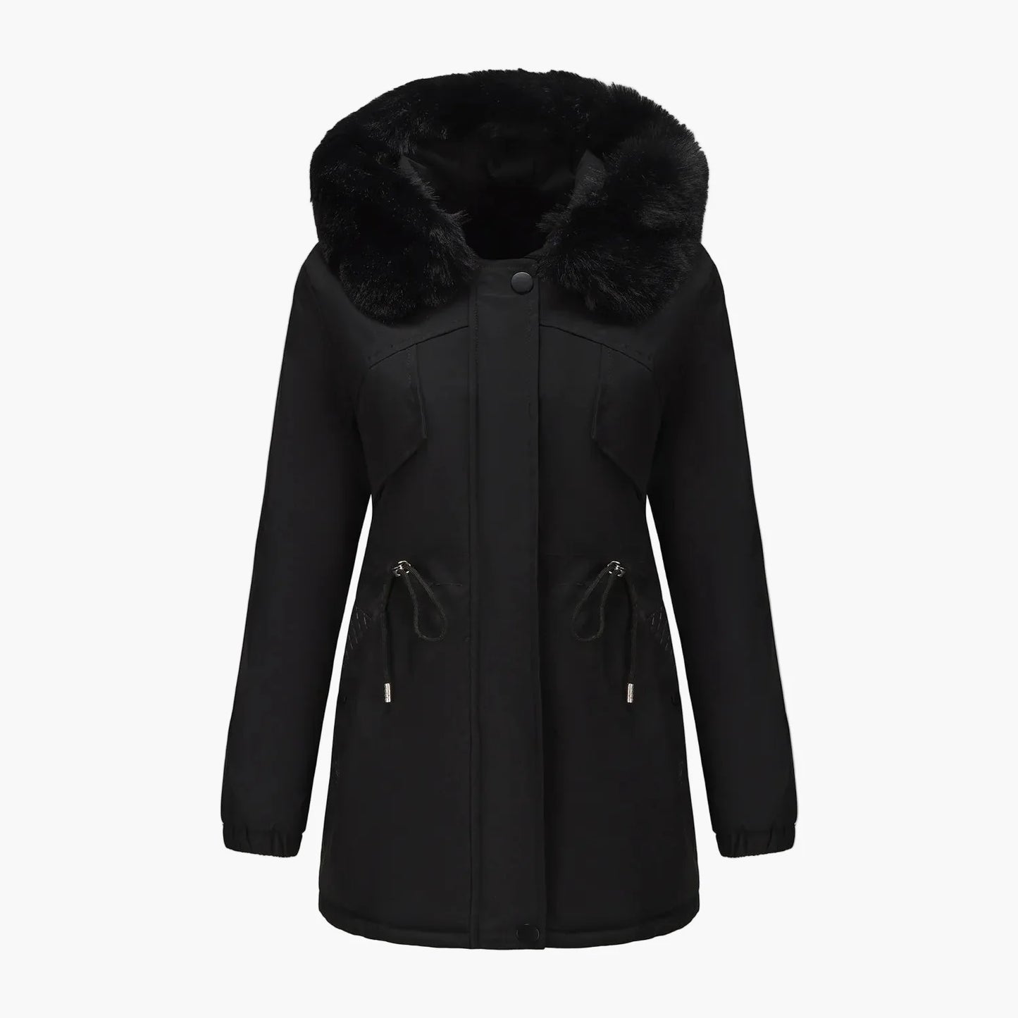 Manteau d'hiver à capuche pour femme, style élégant avec col en fausse fourrure