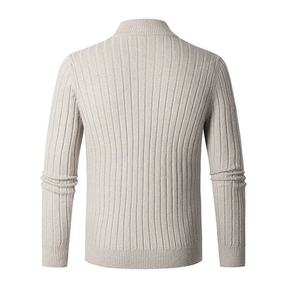 Pull zippé demi-fermeture style côtelé pour homme, élégant et confortable, idéal automne-hiver