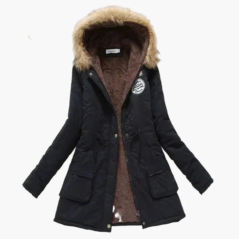 Manteau d'hiver femme style coréen avec capuche et doublure chaude, coupe mi-longue, grande taille, élégant et décontracté
