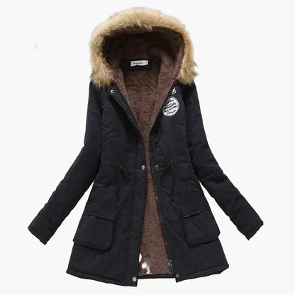 Manteau d'hiver femme style coréen avec capuche et doublure chaude, coupe mi-longue, grande taille, élégant et décontracté