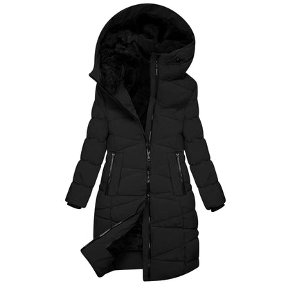 Manteau d'hiver long pour femme - Doudoune matelassée à capuche coupe-vent, style chic et décontracté