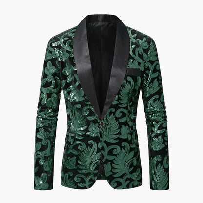 Veste de soirée homme style smoking à motifs brodés, idéale pour événements élégants et fêtes