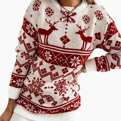 Pull de Noël Femme Motif Renne et Flocons Style Décontracté et Festif