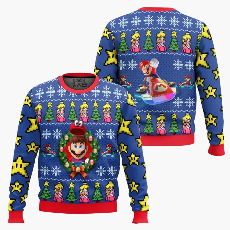 Pull de Noël Geek Unisexe Style Rétro Pixel Mario - Sweatshirt Gaming Festif