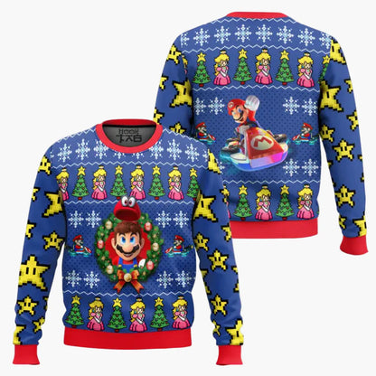 Pull de Noël Geek Unisexe Style Rétro Pixel Mario - Sweatshirt Gaming Festif
