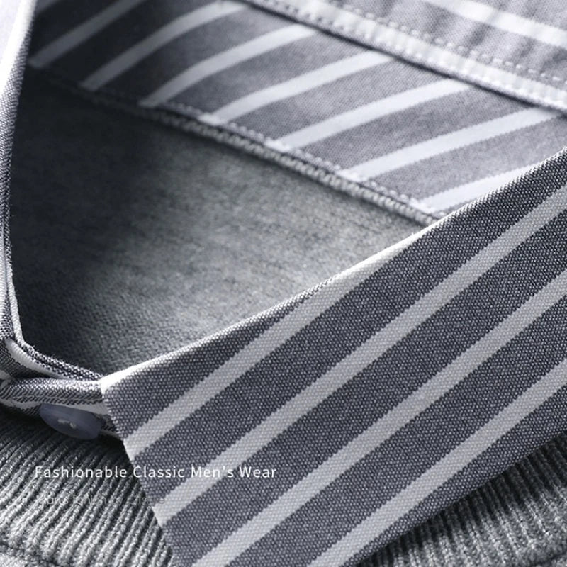 Pull col chemise effet superposé pour homme, style décontracté chic, idéal bureau et quotidien