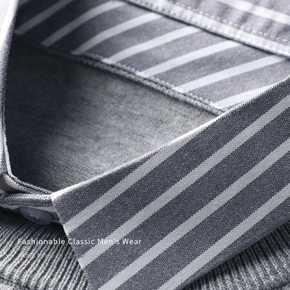 Pull col chemise effet superposé pour homme, style décontracté chic, idéal bureau et quotidien