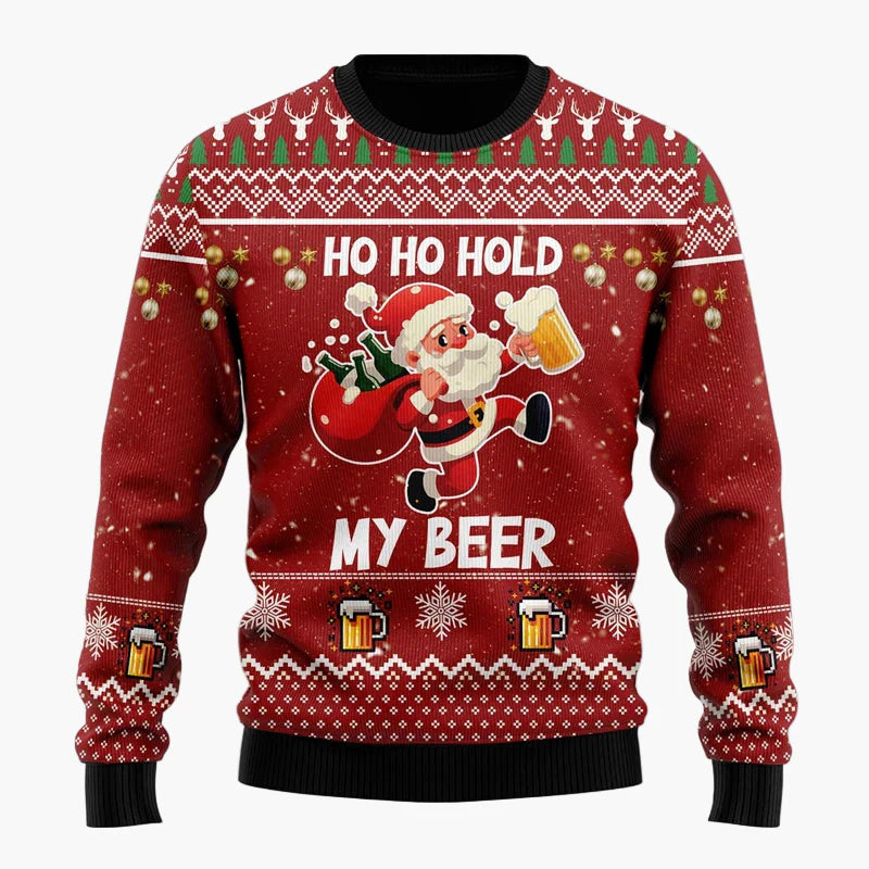 Pull de Noël Homme Style Humoristique Santa Beer - Idéal Fêtes et Cadeaux