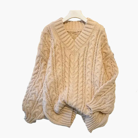 Pull torsadé décontracté femme col V style hivernal tendance