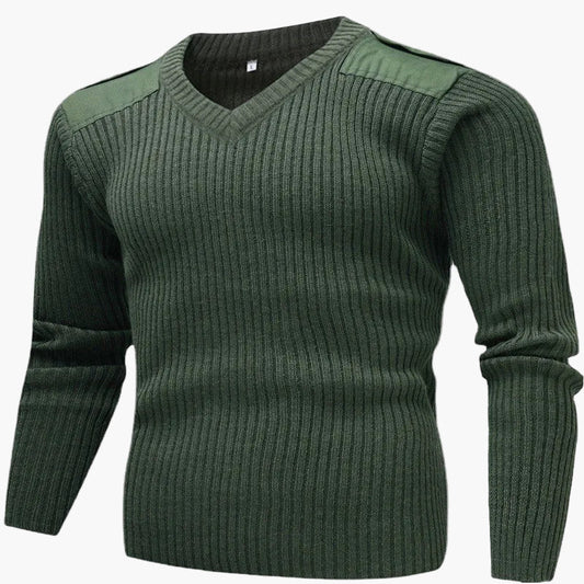 Pull militaire homme col en V style armée pour activités extérieures et loisirs