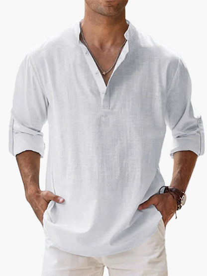Chemise décontractée homme style col tunisien manches longues idéale pour l'été et les loisirs