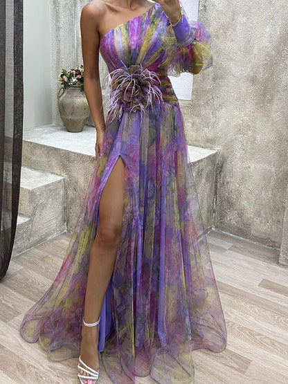 Robe Maxi à Imprimé Floral Asymétrique