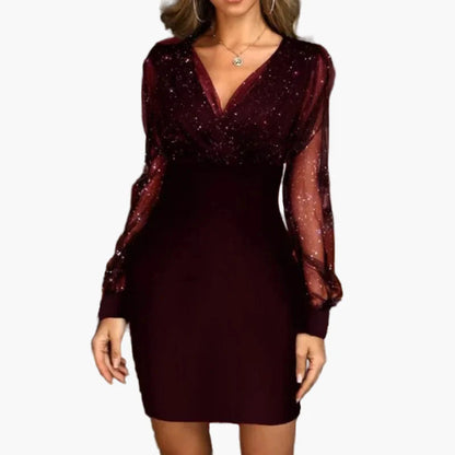 Robe de soirée élégante à manches longues transparentes pour femme - Style chic et glamour, idéale pour les fêtes et occasions spéciales