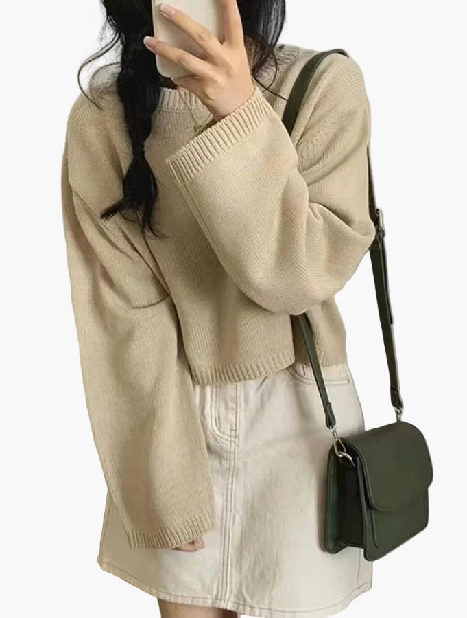 Pull court ample à manches longues pour femme, style décontracté moderne