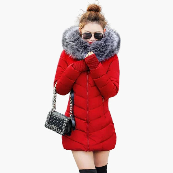 Manteau d'hiver femme élégant à capuche avec col en fausse fourrure – Style urbain chaud et chic