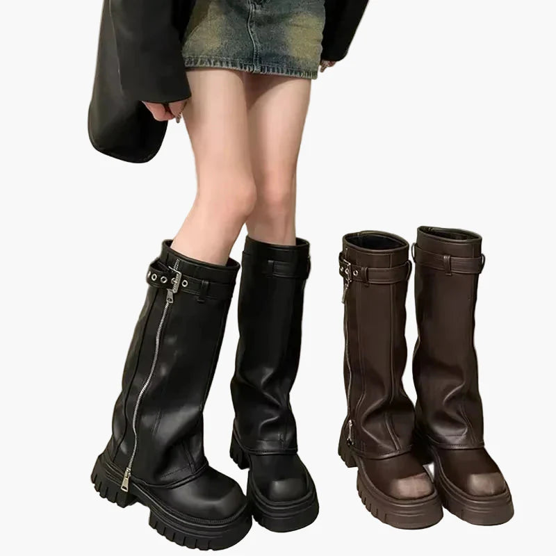 Bottes hautes plateforme style urbain pour femme – Look tendance et audacieux