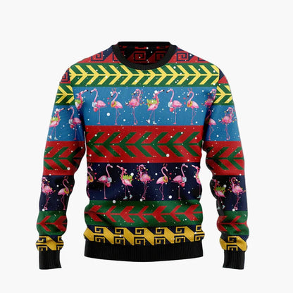 Pull de Noël fantaisie unisexe style "Ugly Christmas Sweater" avec flamants roses et message humoristique