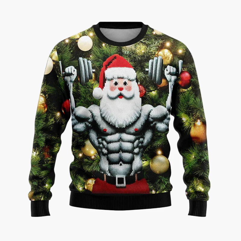 Pull de Noël homme style urbain festif avec Père Noël hip-hop – Idéal pour soirées et fêtes