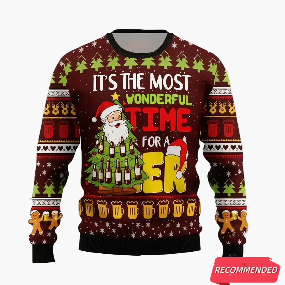 Pull de Noël homme style ugly sweater pour amateurs de bière – Humour festif, idéal fêtes et cadeaux