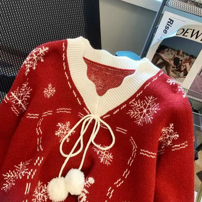 Cardigan Femme Style Hiver Noël Motifs Flocons de Neige – Idéal pour les Fêtes et l'Hiver