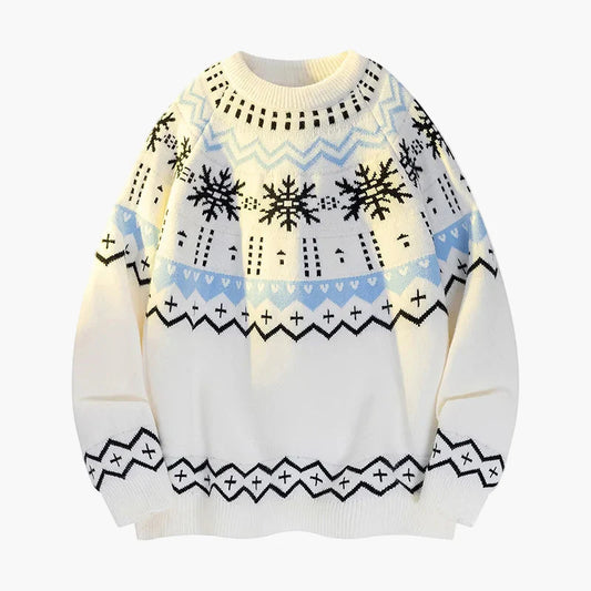 Pull d'hiver unisexe style nordique à motif flocon de neige, parfait pour l'automne et Noël