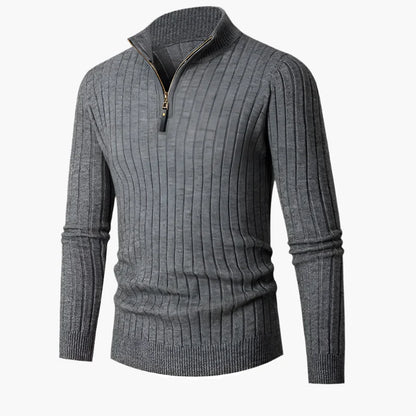 Pull zippé demi-fermeture style côtelé pour homme, élégant et confortable, idéal automne-hiver
