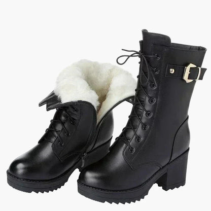 Bottes d'hiver femme à talon bloc style militaire avec doublure chaude