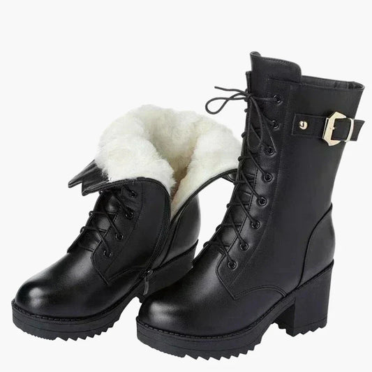 Bottes d'hiver femme à talon bloc style militaire avec doublure chaude