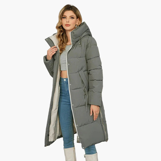 Manteau d'hiver long matelassé à capuche pour femme, style urbain chaud