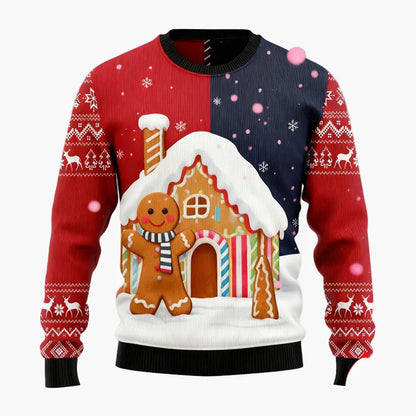 Pull de Noël homme style fun avec motifs pain d'épices et décorations festives pour fêtes