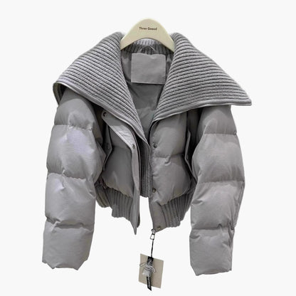 Veste doudoune courte femme style urbain chic à col large