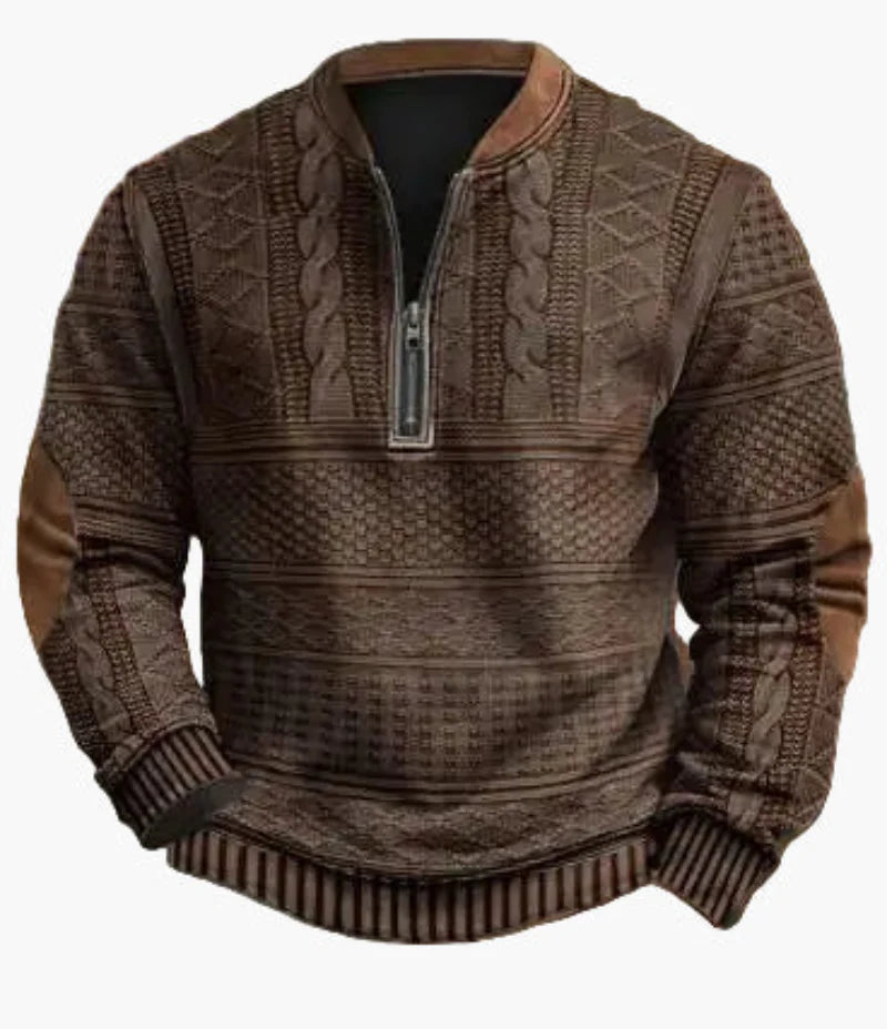 Sweat-shirt à demi-fermeture éclair pour homme style automne/hiver tendance - Pull chaud col montant casual