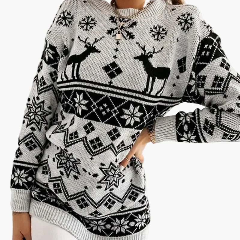 Pull de Noël Femme Motif Renne et Flocons Style Décontracté et Festif