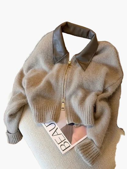 Korte gewatteerde jas met contrasterende kraag voor dames – Casual chique stijl