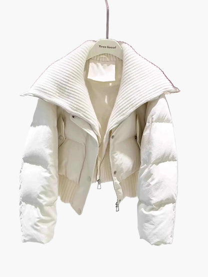 Veste doudoune courte femme style urbain chic à col large