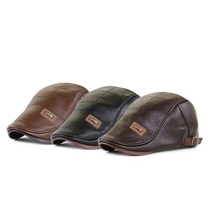 Christopher – Béret d'Hiver en Cuir Synthétique pour Hommes avec Visière