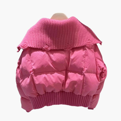 Veste doudoune courte femme style urbain chic à col large