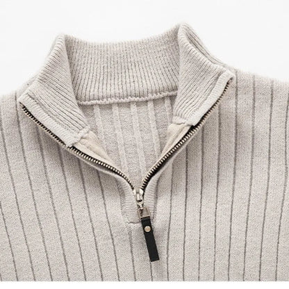 Pull zippé demi-fermeture style côtelé pour homme, élégant et confortable, idéal automne-hiver