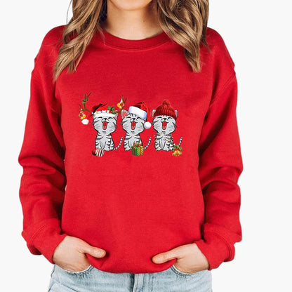 Sweatshirt Femme Style Noël avec Chat et Guirlandes Lumineuses – Idéal pour les Fêtes d’Hiver