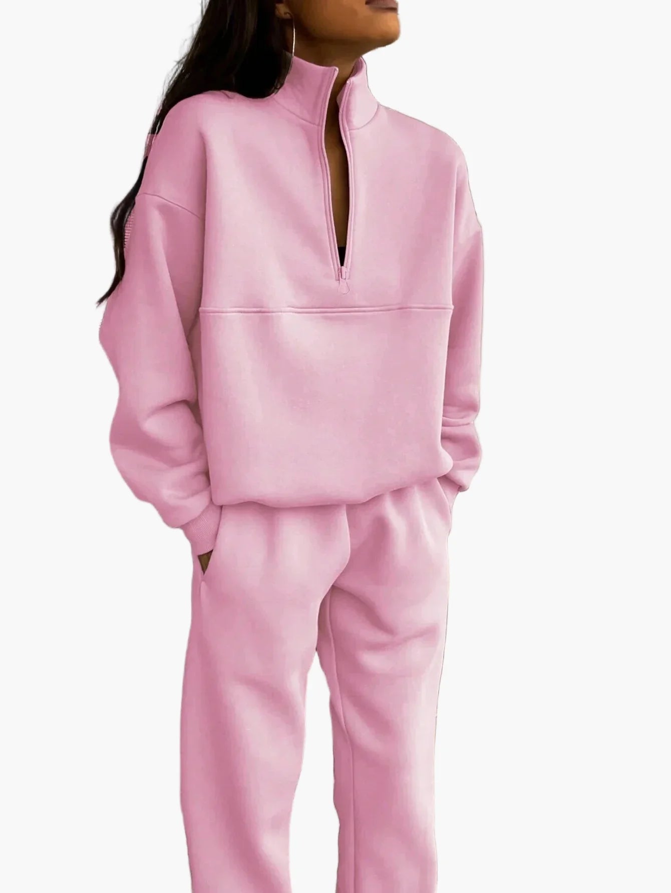 Ensemble de survêtement décontracté à col zippé pour femme - Style moderne et urbain