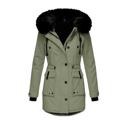 Manteau d'hiver femme grande taille avec capuche fourrure style vintage urbain