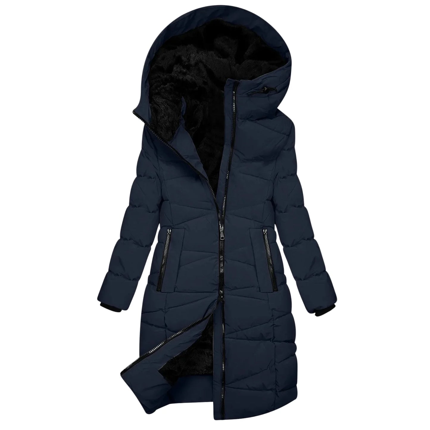 Manteau d'hiver long pour femme - Doudoune matelassée à capuche coupe-vent, style chic et décontracté