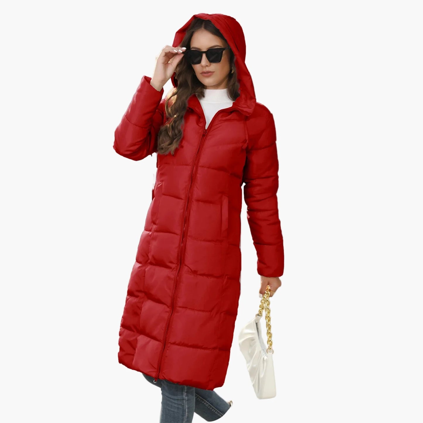 Manteau long matelassé femme à capuche – Doudoune chaude style urbain hiver