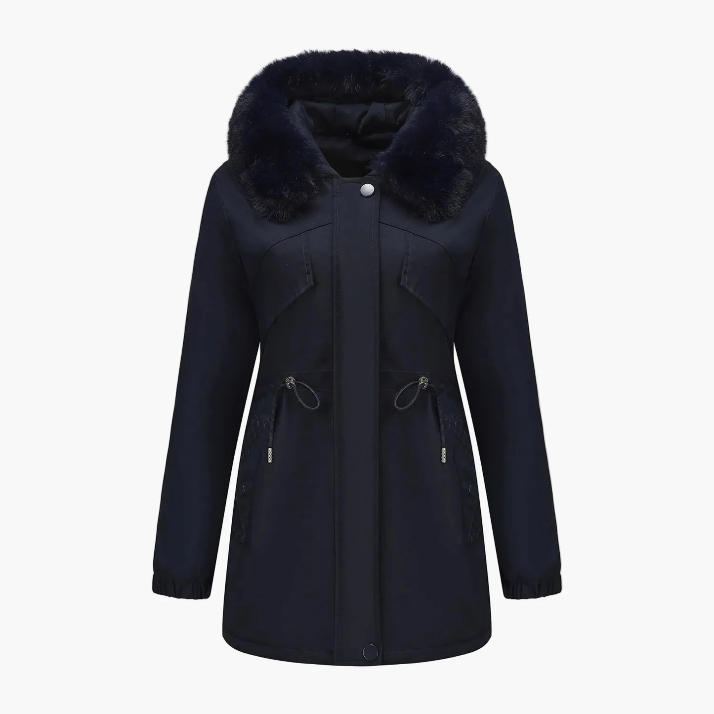 Manteau d'hiver à capuche pour femme, style élégant avec col en fausse fourrure